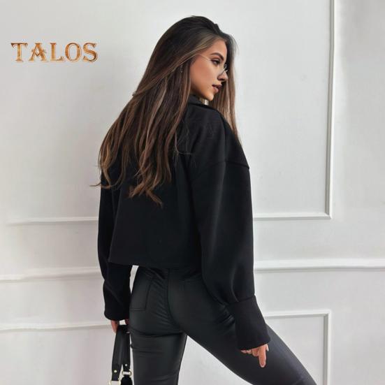 Women Fall Winter Coat Short Type Turn-down Collar Solid Color Loose Button Closure Cardigan OL Commuting Jacket Lady Daily Outwear