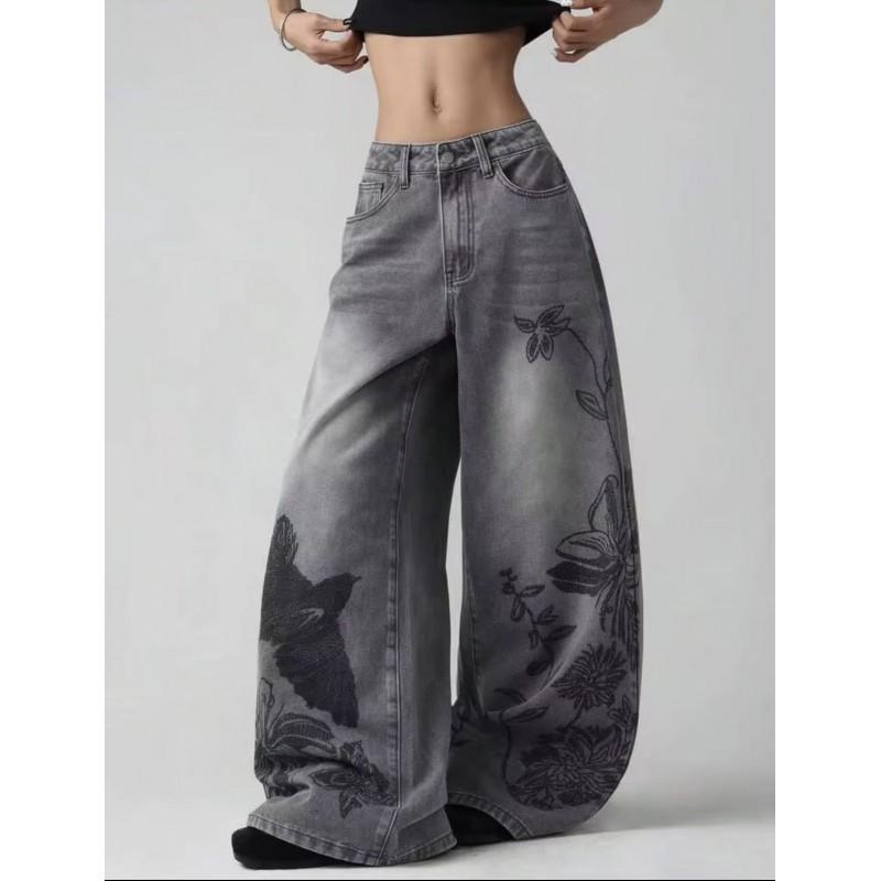 Relaxed Wide Leg Distressed Washed Denim