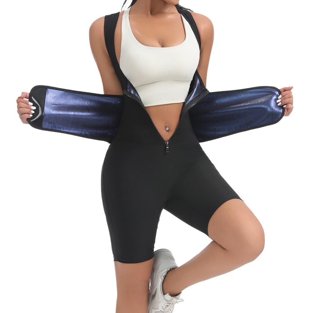 Sleeveless Sauna Suit with Waist Trainer Belt Women Heat Trapping Polymer Bodysuit Tummy Control Sweat Romper Shorts Jumpsuit