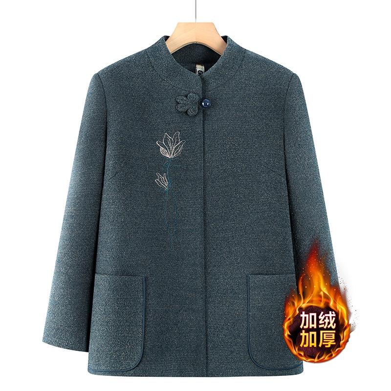 New medium-sized elderly mother jacket velvet grandma autumn and winter clothing thickened woolen clothes festive old lady Tang clothing