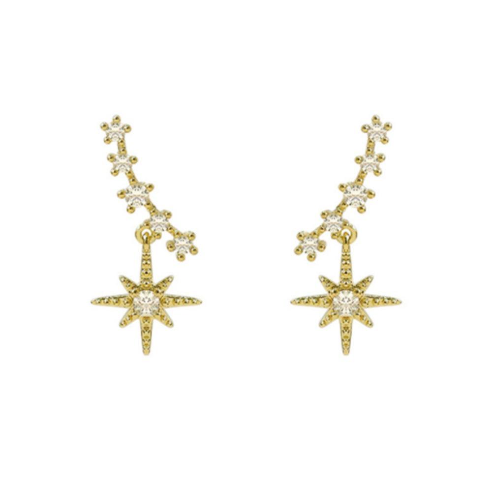 Temperament Shiny Gold Color Zircon Star Dangle Earrings for Women New Korean Fashion Charm Party Stud Jewelry Accessories Gift