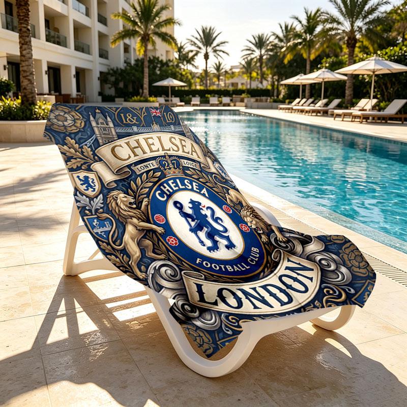 Chelsea FC Print Beach Towel Design, Soft, Lightweight. for Home Bathroom, Spa, Pool, Yoga, Surfing, Camping, Gift for Family, Friend