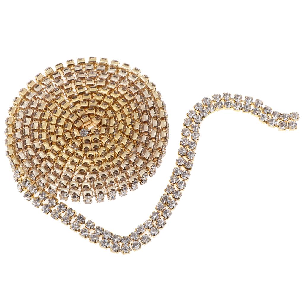 Crystal Chain Ribbon Cheap 2Row Crystal Rhinestone Close Chain DIY Diamond Mesh Ribbon 1 ...