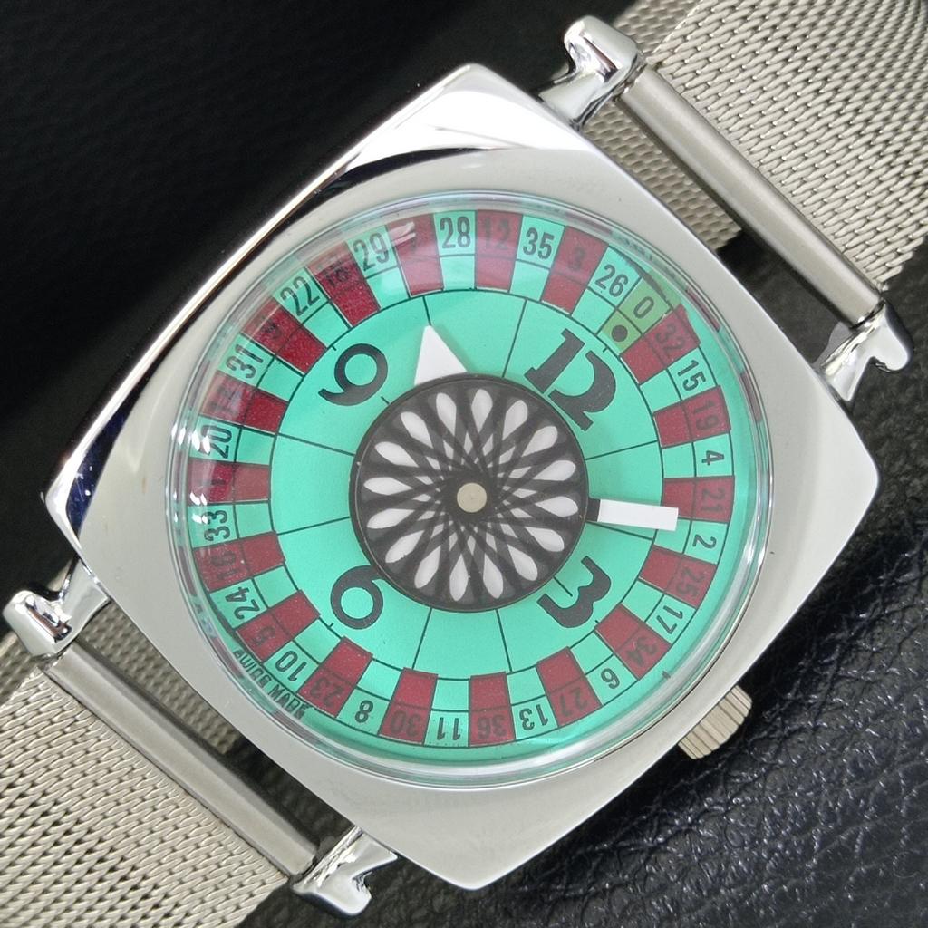 VINTAGE REFURBISHED HAND-WINDING ROULETTE SWISS MENS SEA GREEN WATCH A700925-5 R205a-a700925
