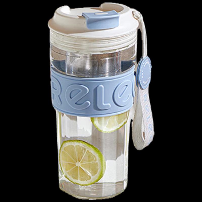 RELEA Iceland Simple Blue Anti-Scald Glass Coffee Tea Mug