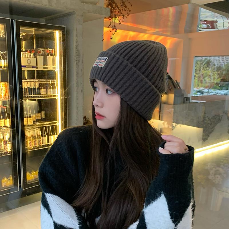 Cloth knitted hats men's and women's autumn new versatile thickened wool hats women's ear protectors cold hats