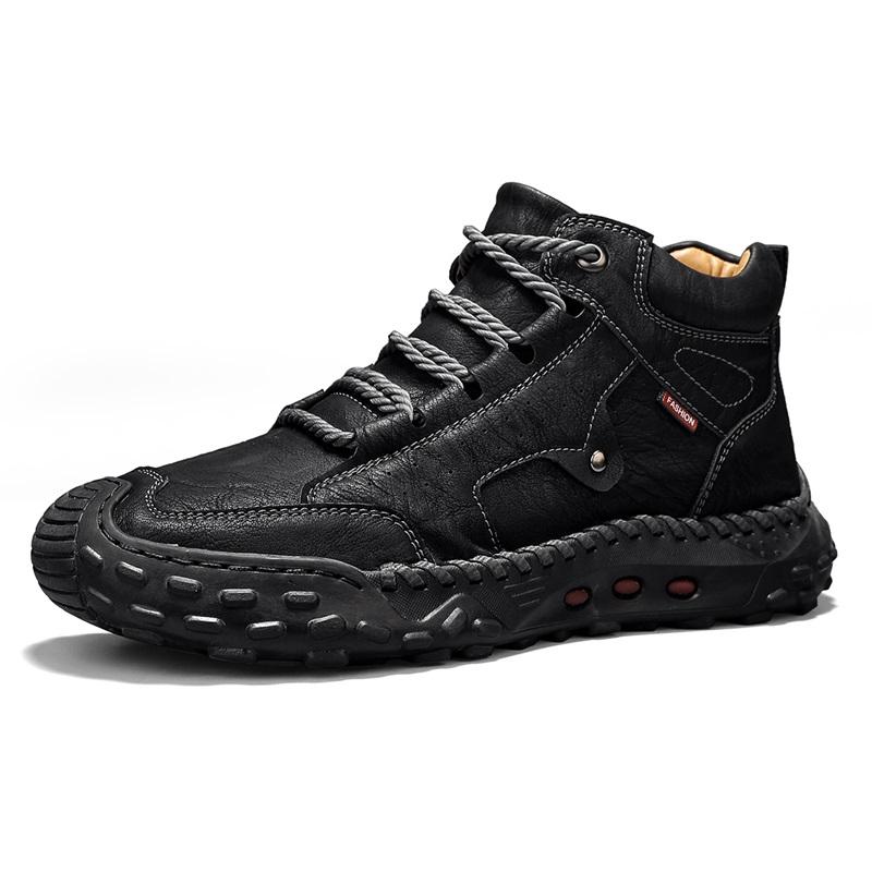 Men's High-top Casual Sneakers Handmade Leather Shoes Plus Size 39-48 Spring & Autumn