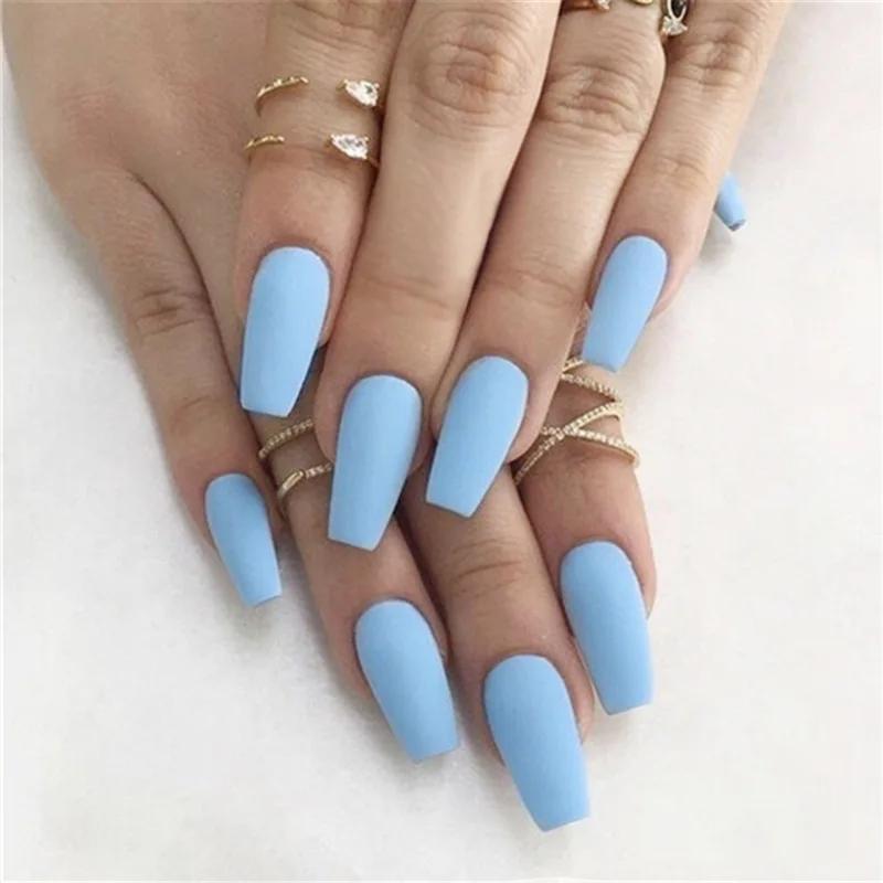24Pcs French Lemon Yellow Full Cover Coffin False Nails With Glue Seamless Removable Press On Nail Tips For Women