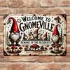 Vintage Gnome Welcome Sign Metal Wall Decor Weatherproof Outdoor Garden Art