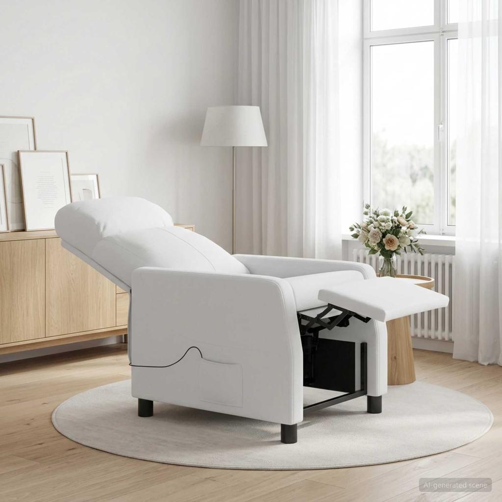 Massage Recliner Chair White Fabric