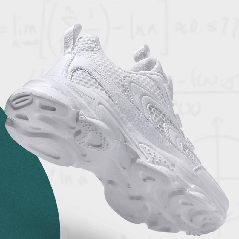 Kids White Mesh Sneakers Boys Girls Casual Shoes With Rotating Buckle