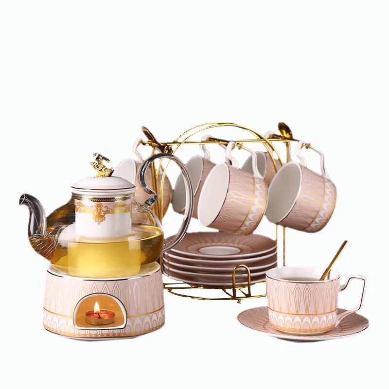 

Homeglen Gold-Rimmed Pearlescent Pink Ceramic Tea Set