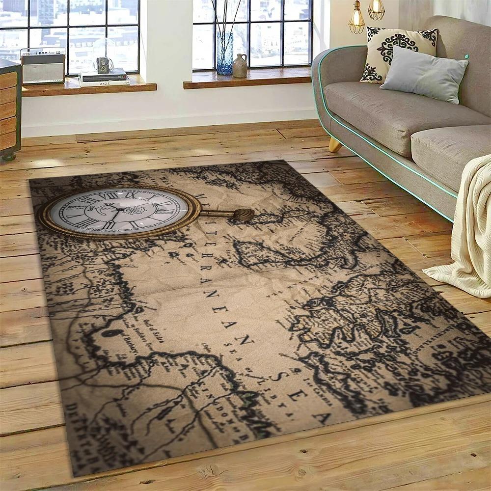 Antike Seekarte Weltkarte Teppich Schlafzimmer Vollflächig Große Größe Wohnzimmer Teppich Schmutzabweisend Pflegeleicht Weiche Matte