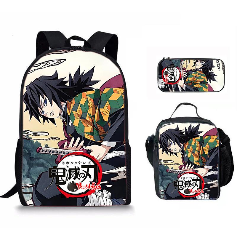 Japan Cartoon Comics Demon Slayer Student Backpack Stylish Three-Piece Backpack Set 0013