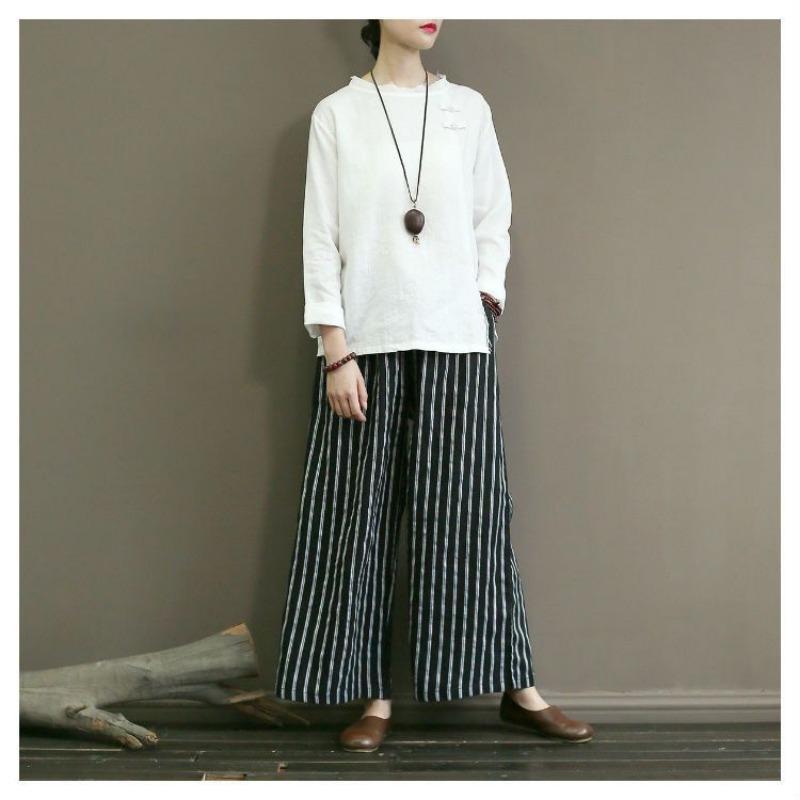 Striped Wide-leg Pants Women's Slimming Casual Straight Leg Nine-point Pants Summer
