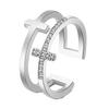 Gold Double Cross Zircon Ring for Women, Luxury Vintage Shiny Zircon Inlaid Finger Ring Fashion Jewelry Gift