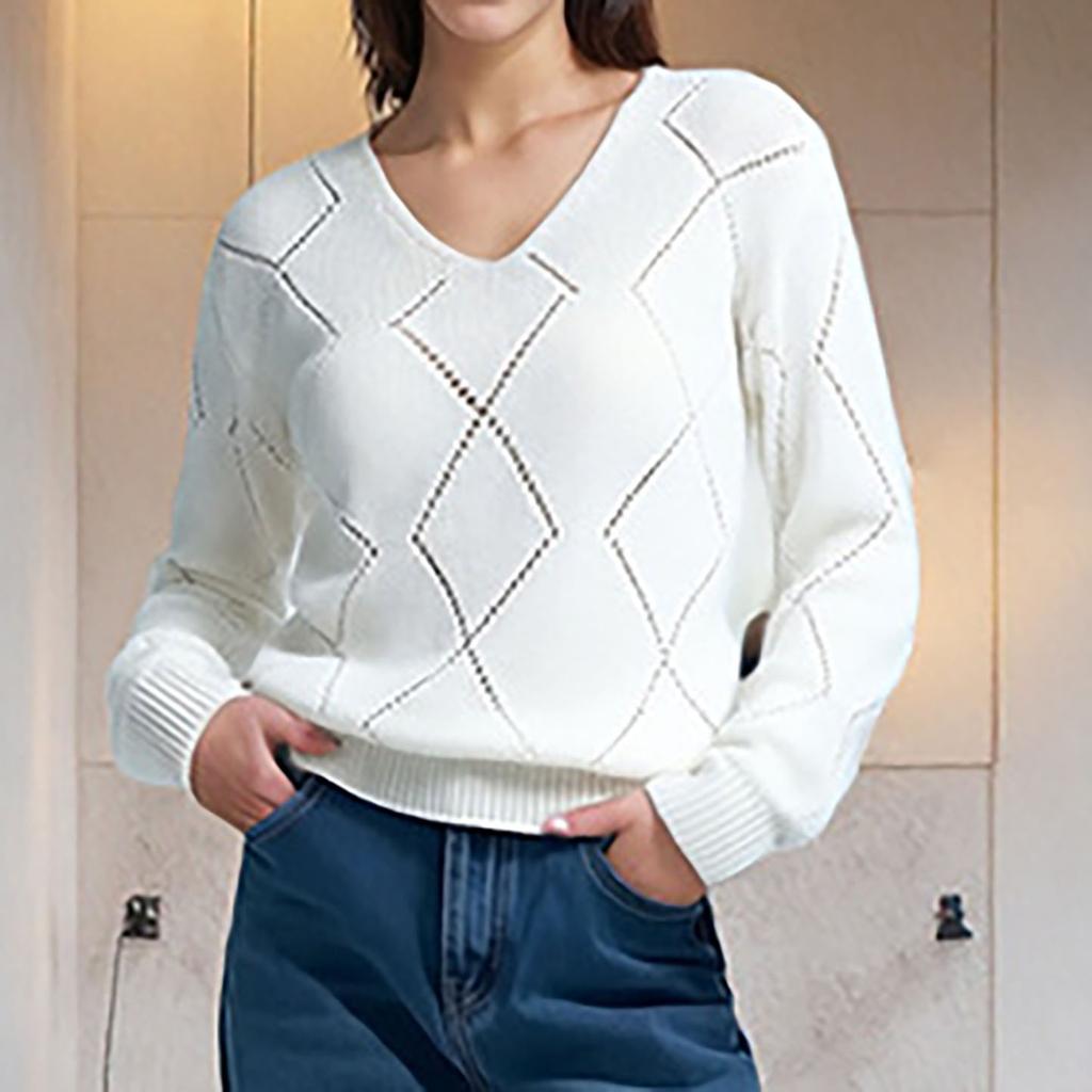 Women's Long Sleeve Openwork Knit Sweater Casual Pullover