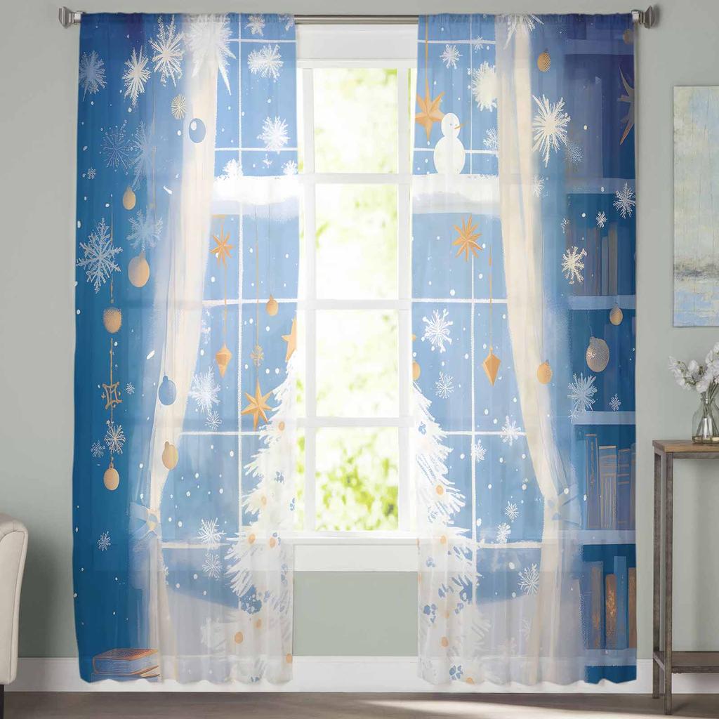 Cartoon Christmas Tree Plants Book Sheer Curtains Modern Gauze Curtain for Living Room Bedroom Voile Yarn Curtains