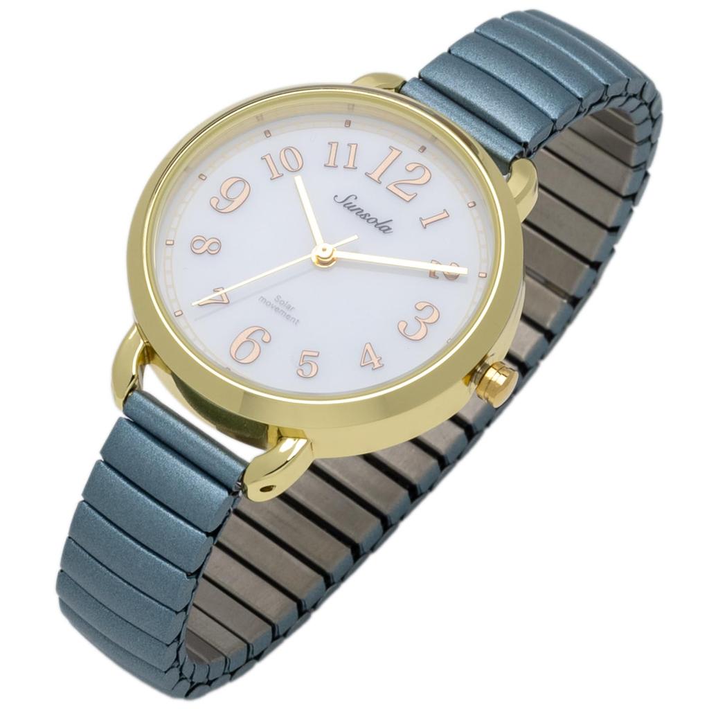 Field work Women's Analog Watch with Accordion Strap, Solar Powered, Blue SO-sanija ASS177-4