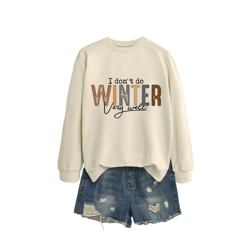 Womens Long Sleeve Round Neck Graphic Print Loose Fit Sweatshirt Casual Fashion Top