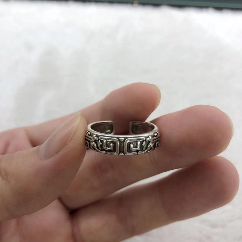 Adjustable Mens Ring With Dragon Motif Geometric Design Vintage Style Unisex Statement Finger