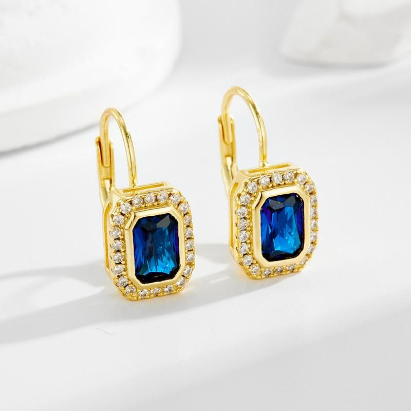 Sterling Gold Plated Square Zircon Stud Earrings Women French Vintage Chic Geometric Jewelry Gold