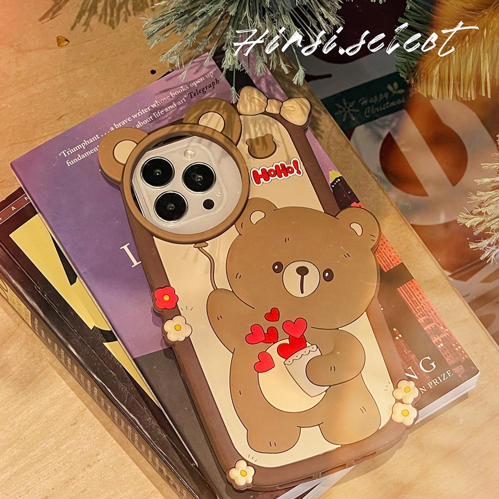 Cartoon Cute Love Balloon Bear Phone Case Compatible for iPhone 14 13 12 Pro Max 11 Silicone Protective Cover