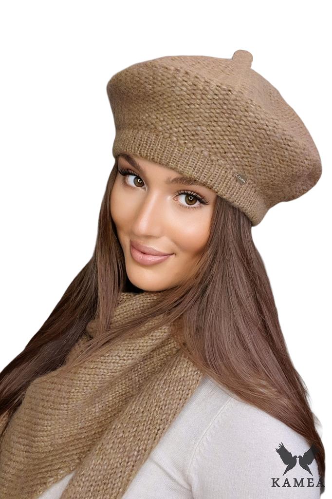 Ofelia - Dark Beige Women' Winter Beret Elegant and Warm Kamea Beret