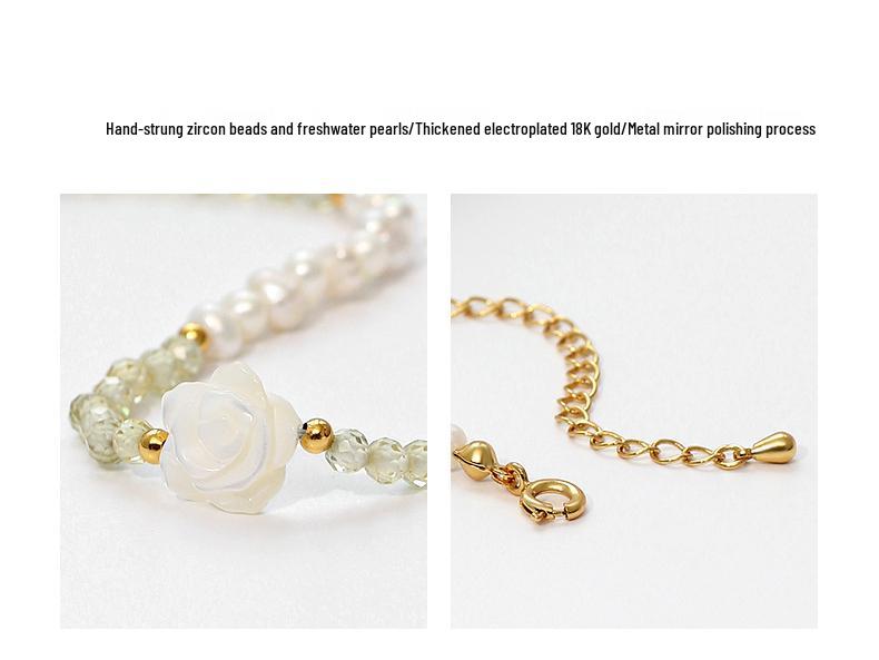 Elegant Camellia Pendant Choker: Freshwater Pearl & Zircon Beaded Necklace for High-End Fashion