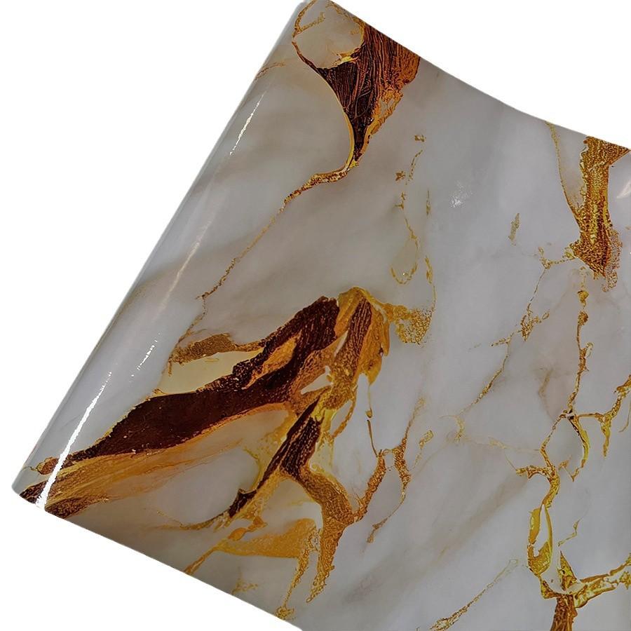 Yellow Imitation Marble Pattern DIY Self-adhesive Wallpaper Kitchen Stove Oil Resistant Sticker Waterproof Oil Resistant Sticker
