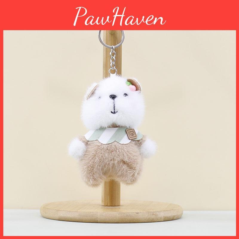 Cute Bib Bear Pendant Plush Toy Cartoon Bag Purple Key Chain Holiday Girl Gift