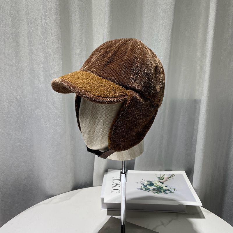 Japanese Corduroy Trapper Hat - Minimalist Solid Color Winter Ear Flaps Faux Shearling Thermal Cycling Cap Women