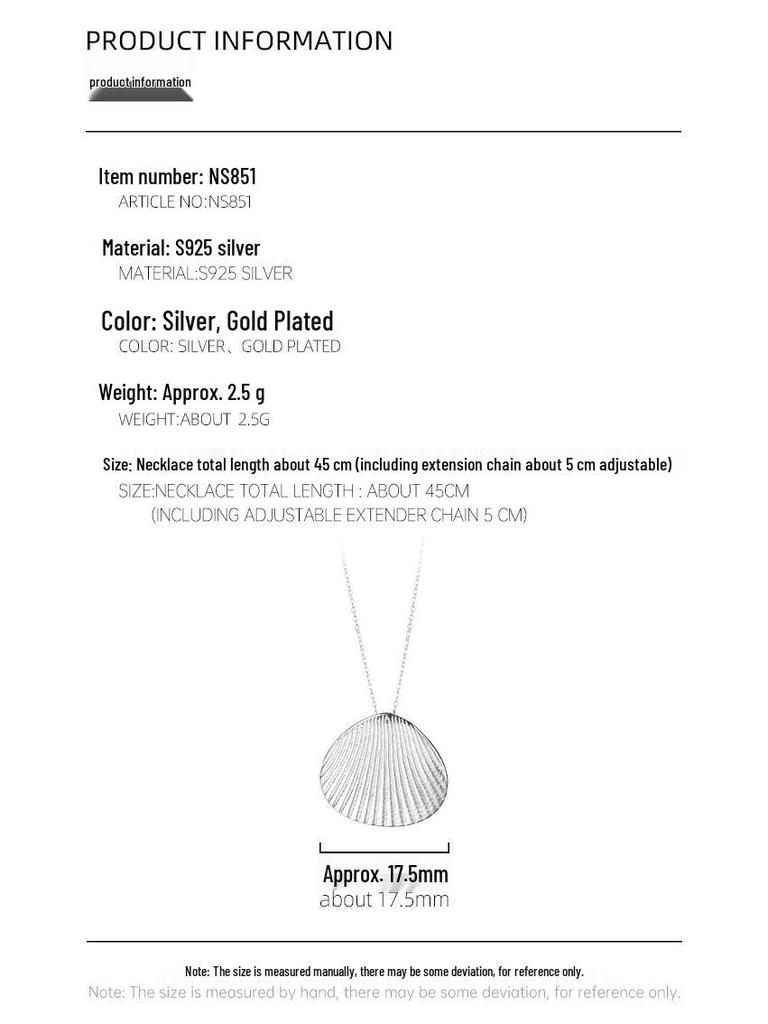 Banyan Tree S925 Silver Summer Shell Necklace for Women - High-End Designer Jewelry