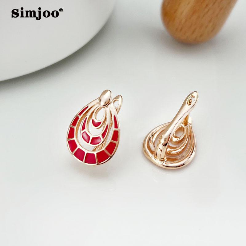 SIMJOO Rose Gold Earrings Ladies Temperament Simple Red Painting Oil Earrings