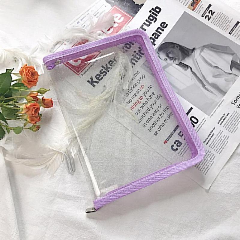 

A5 Transparent Pvc File Bag Transparent Student with Color Zipper Bag Simple Plastic Data Storage Bag PE