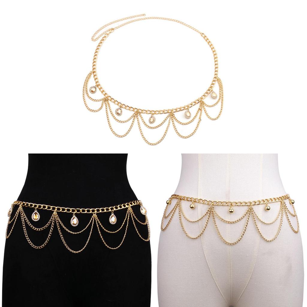 Alloy Waist Chain With Multilayer Gemstone Design For Summer And Winter Wear