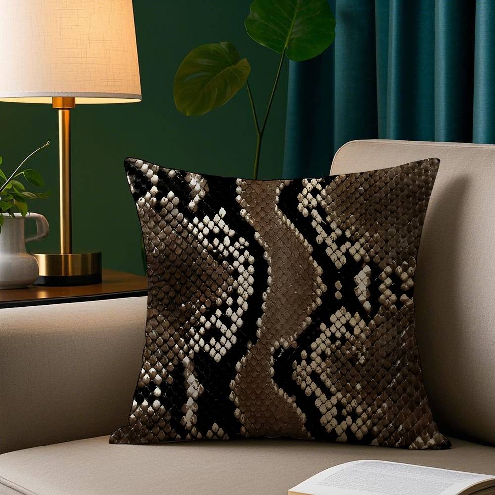 Snake Skin Pattern Pillow Case Plush Fabric Soft Pillowcase Double Sided Print Sofa Cushion Cover Throw