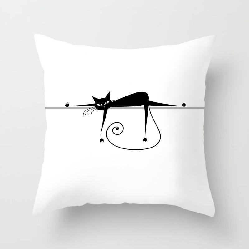 New Cartoon Black Cat Pattern Printed Pillowcase Home Sofa Pillowcase Cushion Cover