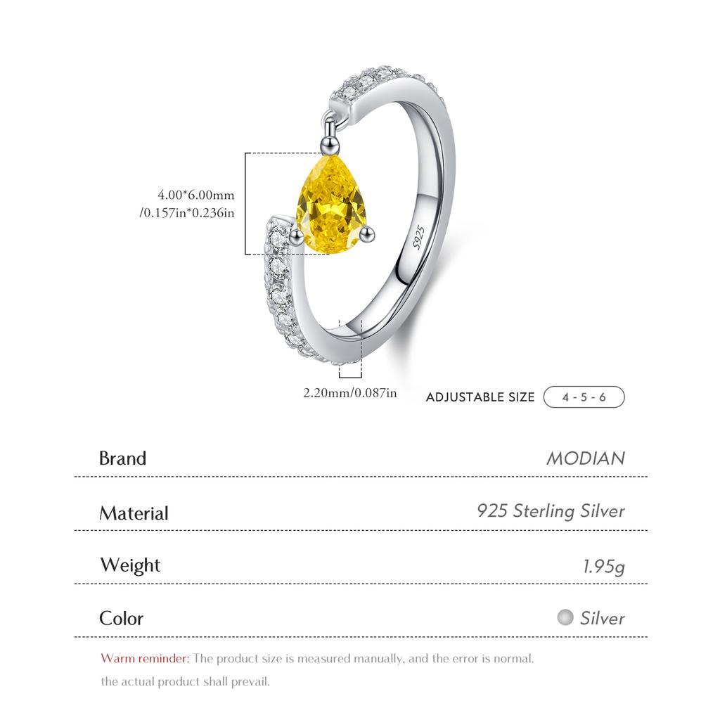 925 Sterling Silver Exquisite Water Drop Cubic Zirconia Adjustable Swing Charm Stackable Pinky Rings For Women Jewelry