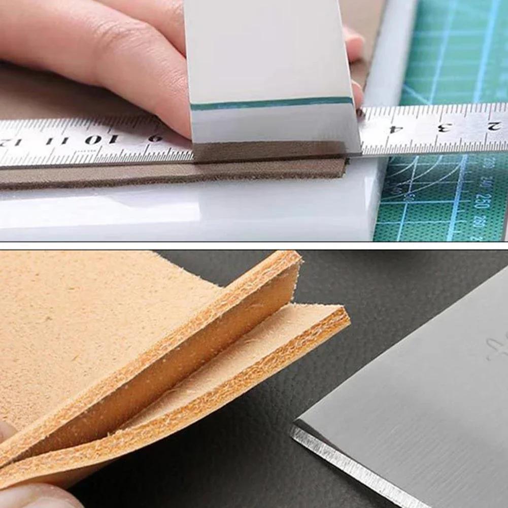 Stainless Steel Universal Leather Workers DIY Leather Skiving Edge Trimming Tool Leather Cutting Knife Blade with Wood Handle