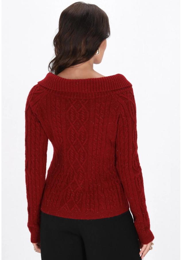 Women's Vintage French Cable Knit Sweater - Slim Fit, Long Sleeve, Autumn Pullover