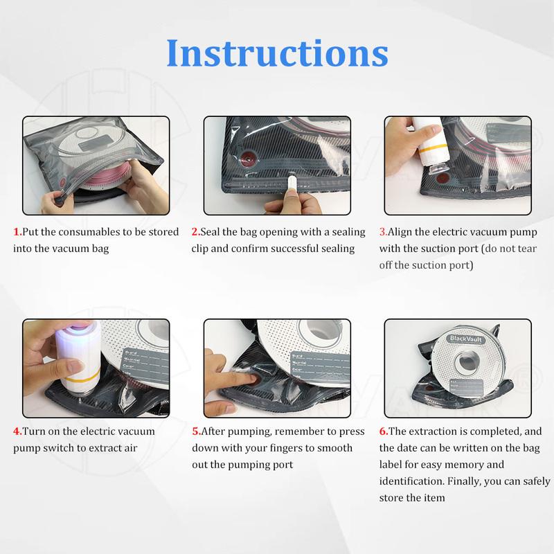 For 3D Upgraded black Filament Vacuum Bag PLA ABS PETG Filament Storage with USB Rechargeable Electric Air Pump Vacuum Sealing