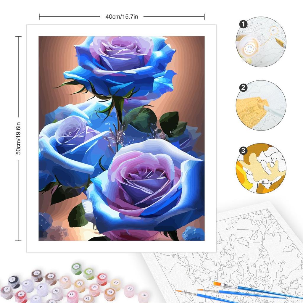 RUOPOTY Diy Painting By Numbers With Frame Acrylic Paint On Canvas Picture By Numbers For Adults Starter Kits 40x50cm Blue Rose