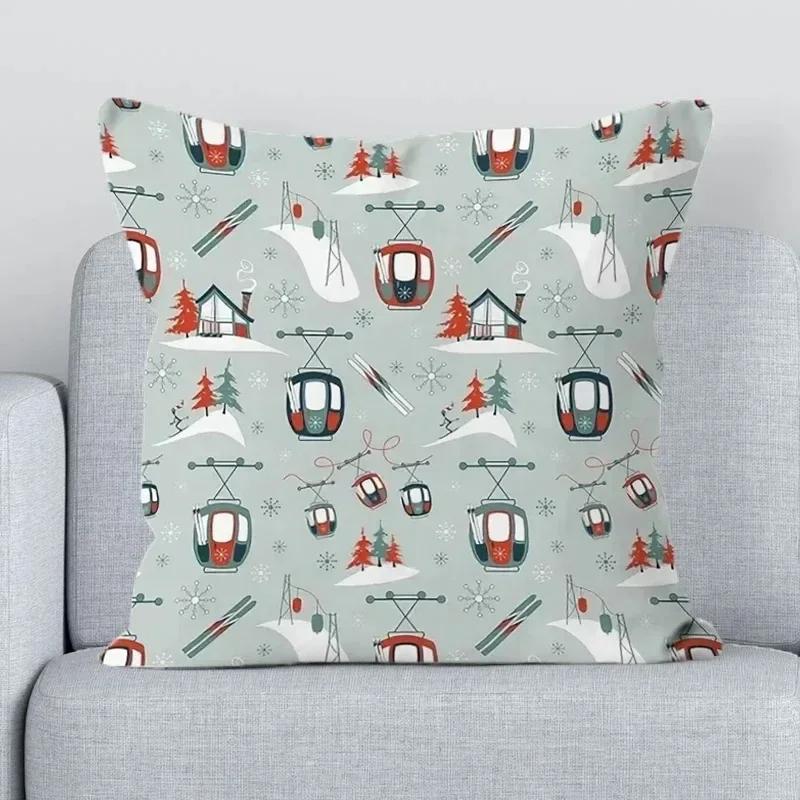 Горнолыжный курорт Лыжные атрибуты Печатное украшение Декор для офиса Наволочка Наволочка для домашней подушки Квадратная,(3) 30x30cm