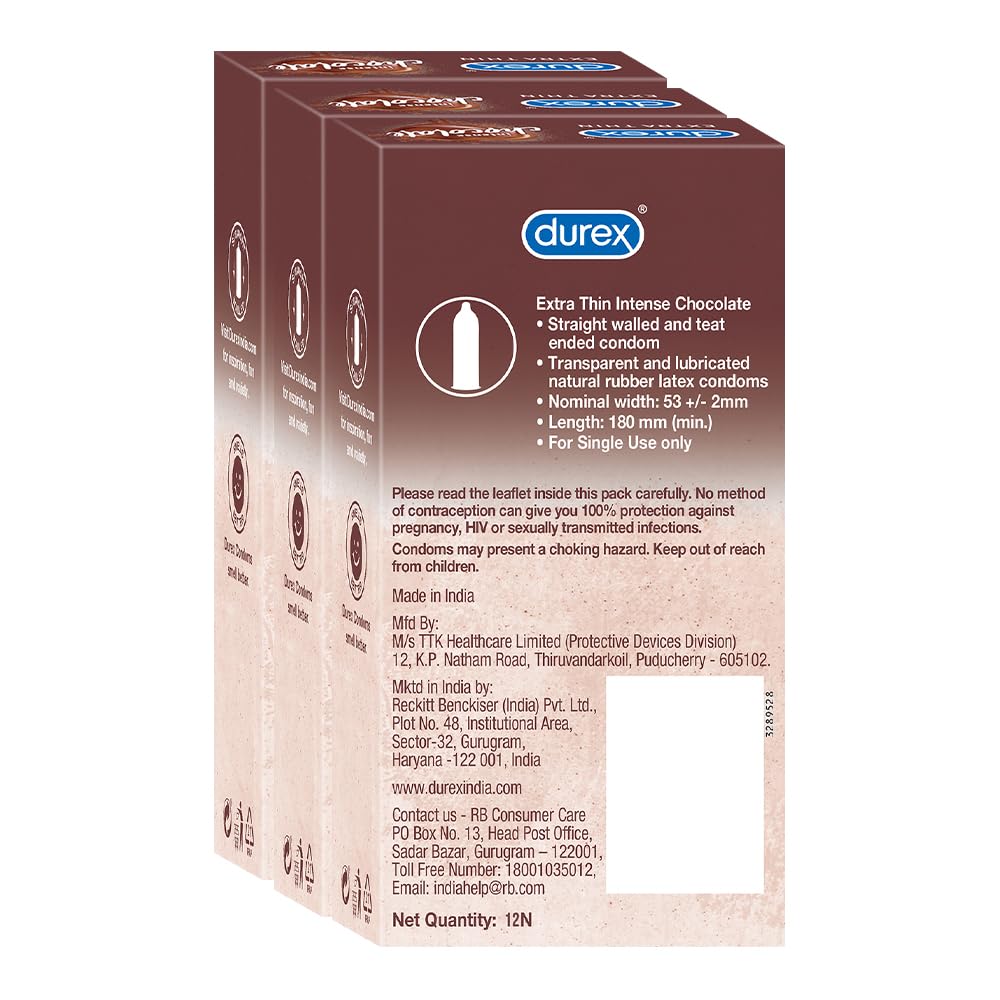 Durex Extra Thin Intense Chocolate Flavoured Condoms For Men -12s (Pack of 3)