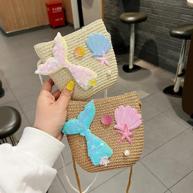 Cartoon Ocean Beauty Fish Tail Pattern Children Wallet Cute Large Capacity Crossbody Bag Clutch Bag Coin Pouch Women