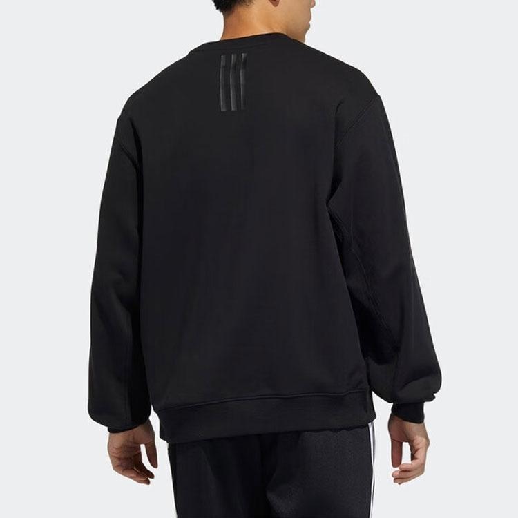 Adidas Solid Color Crew Neck Logo Print Long Sleeve Sweatshirt Unisex Tops Black H37067