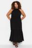 Women's Style Plus Size Black Halter Neck Woven Dress