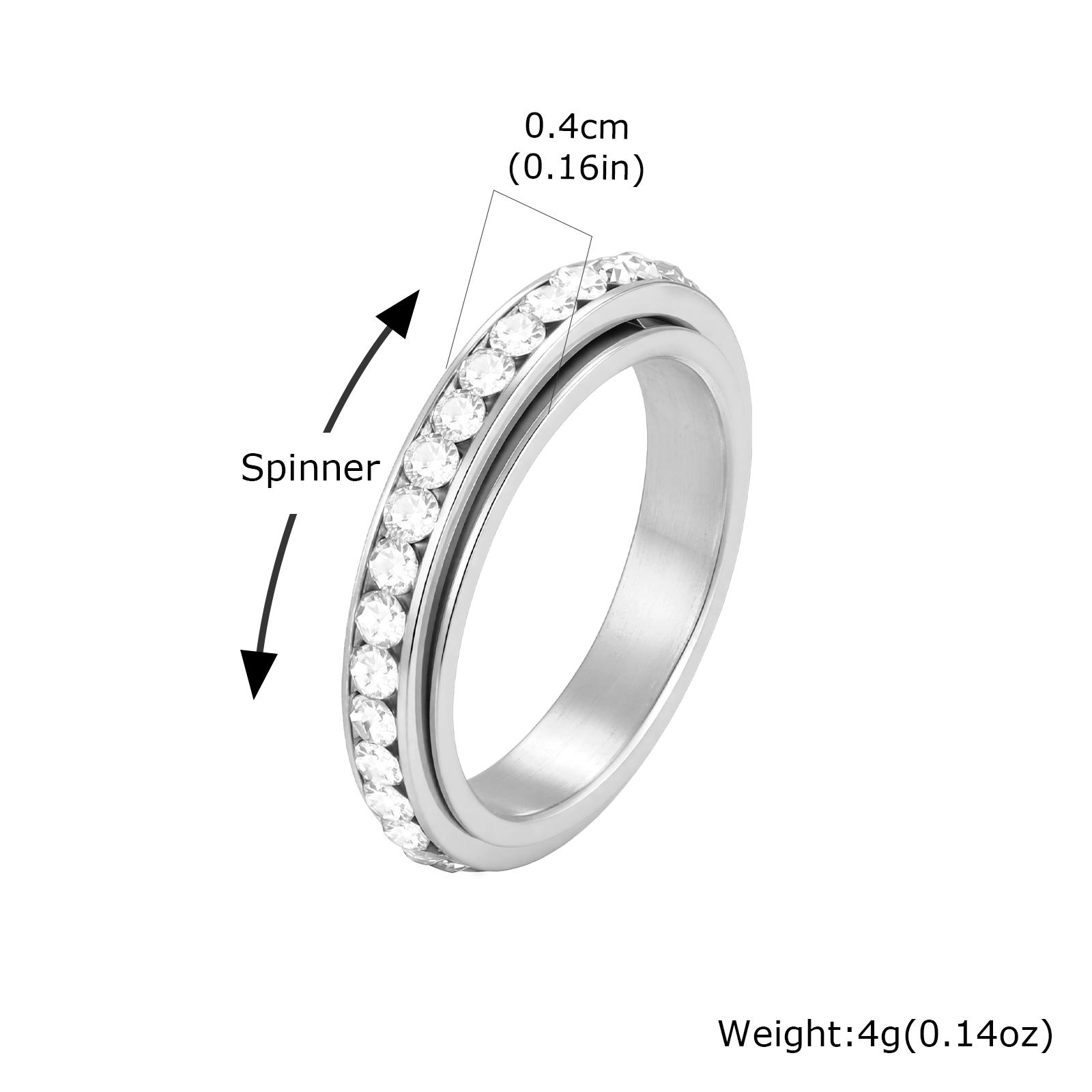 

Spinner Ring Cubic Zirconia Eternity Band for Women Men, 4mm Stainless Steel Fidget Ring for Anxiety Stress Relief Non Tarnish US Ring Size 06