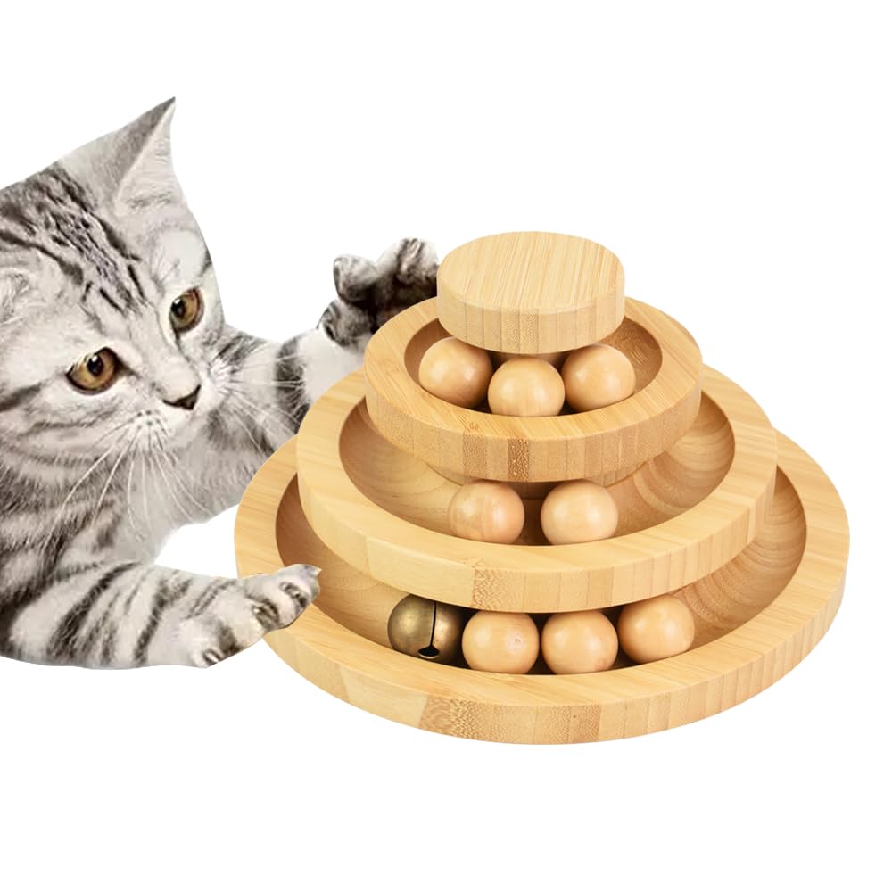 

G Cat Whirly Ball Made of Comes with a Prevents Plays Eliminates Lack of Exercise TMR.Breath Toy, Tower, Bamboo, Bell, Loss, Alone, (3 Layers)